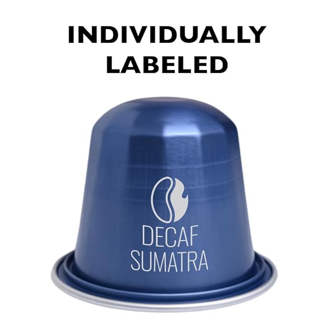 Fresh Roasted Coffee Espresso Pods for Nespresso OriginalLine Sumatra Water Process Decaf 60 Recyclable Aluminum Capsules