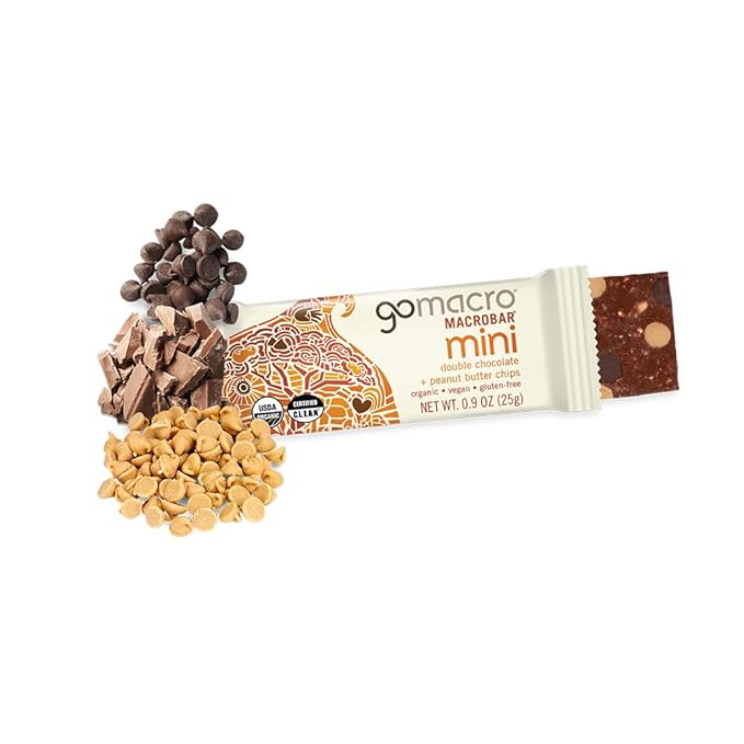 GoMacro MacroBar Mini Organic Vegan Snack Bars - Double Chocolate + Peanut Butter Chips (0.90 Ounce Bars 24 Count)