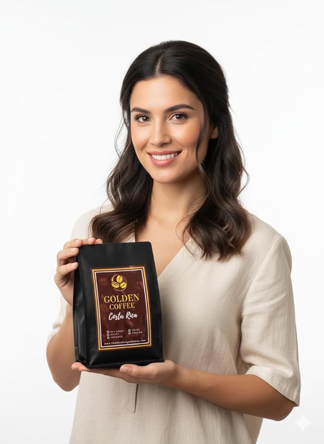 Golden Coffee Costa Rica Gourmet Pea Berry Honey 100% Arabica Coffee with Caramel Cinnamon and Citrus Notes Harvested in Blue Zone Nicoya Costa Rica 12oz (Ground) (Honey)