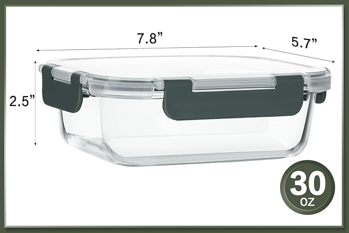 KOMUEE 10 Packs 30 oz Glass Meal Prep ContainersGlass Food Storage Containers with LidsAirtight Lunch Bento BoxesMicrowaveFreezer and DishwasherGray
