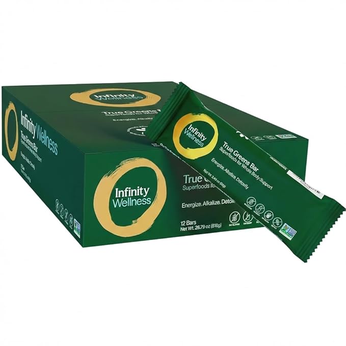 Infinity Greens Superfood Bars Plant Based Meal Replacement Bar with 4000mg Infinity Greens Superfood Powder Organic Raw Gluten Free Non GMO (12 Bars)