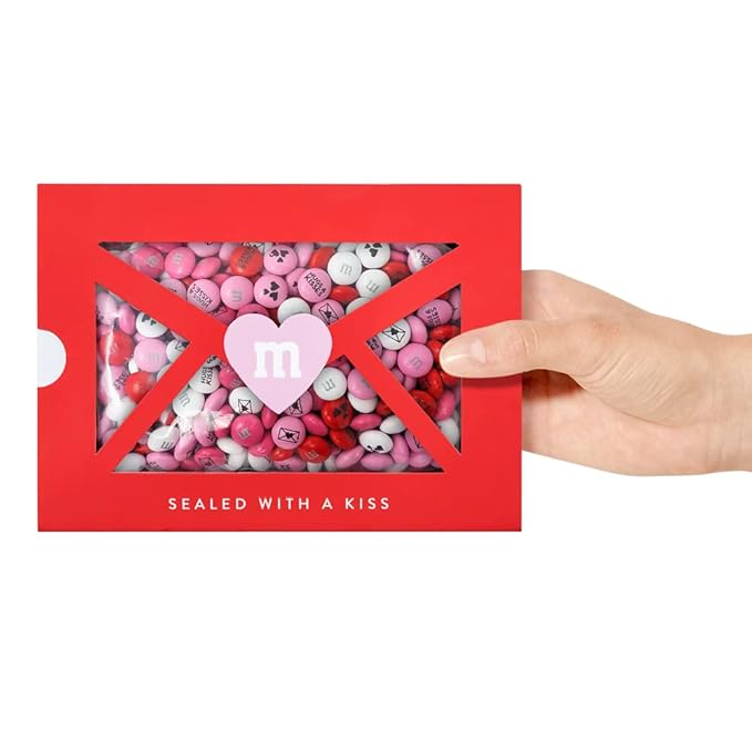 M&ampM’S WORLD Valentines Day Chocolate Candy Box Sealed With A Kiss Gift 1lb Box with Kisses and Heart Icons