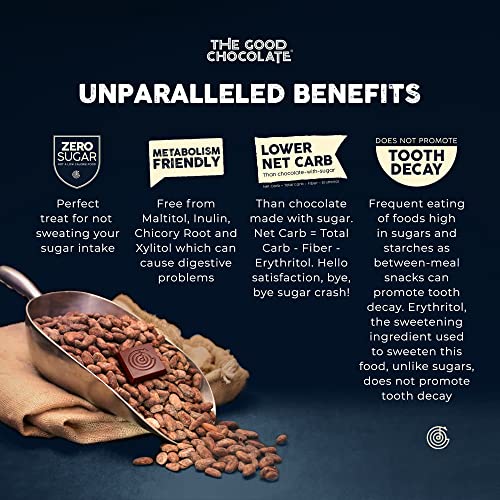 The Good Chocolate - Keto Chocolate Variety Pack Zero Sugar Lower Net Carb Snack Lower Calorie Chocolate Candy Variety Pack 6 Flavors 12 Bar Value Pack