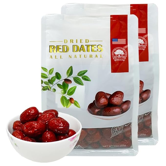 2 Pound DABC OAK LAND Premium Jujube Red Dates 100% Natural Red Date (Hong Zao) High Vitamins High Nutrition Health Snack Selected Dried Fruit Big &amp Delicious Packed in USA 特级红枣 1LB/ 2 Bags