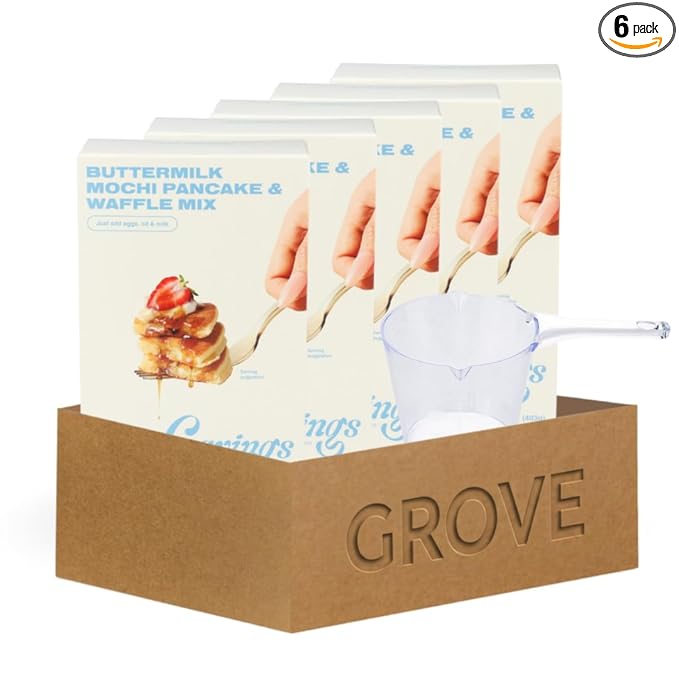 Butter Milk Pancake – 5x Buttermilk Mochi Pancake and Waffle Mix – 14.2OZ Bundle with 1 Cup Plastic Clear Measuring Cup – Rice Flour Blend with Buttermilk for Pancakes and Waffles – Gift Set (6 Items)