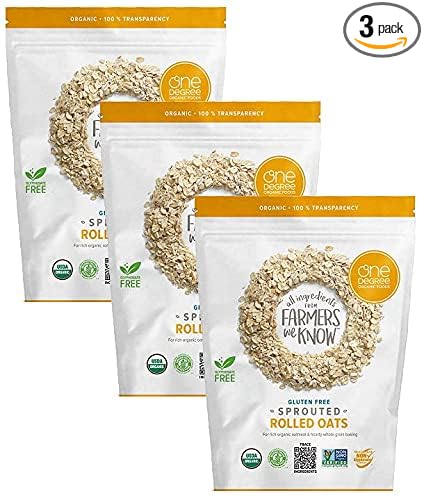 Gourmet Kitchn One Degree Organic Sprouted Rolled Oats 3 Pack (5 lb Each Pouch 15 lbs Total) - Family Size - Gluten-Free Non-GMO Plant-Based Vegan
