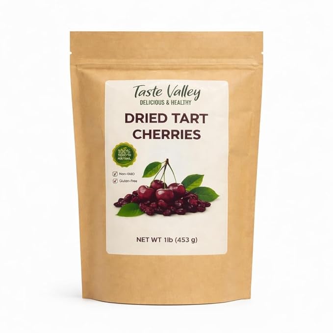 Taste Valley Dried Tart Cherries – Premium USA-Grown Montmorency Cherries Non-GMO &amp Gluten Free No Artificial Preservatives 1 lb (453g) Resealable Pouch