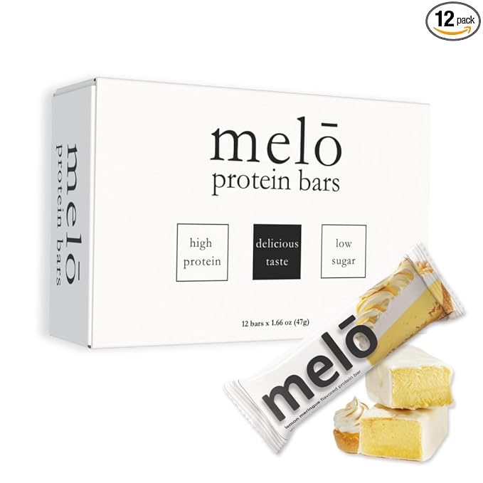 melō protein bars (12 count Lemon Meringue)- high protein low sugar fluffy marshmallow-like center gluten free snack with no artificial sweeteners