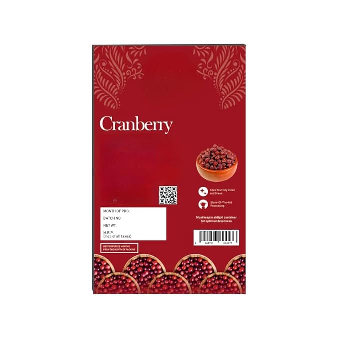 Generic Dehydrated Cranberries Gluten Free Antioxidants Vitamin &amp Dietary Fiber Rich Pack of Unsulfured Ready to Eat Dry Cranberries - 200g