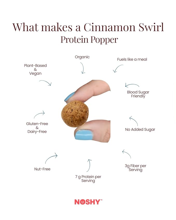 NOSHY Protein Poppers - Protein Balls - Vegan Plant-Based Gluten-Free Dairy-Free Nut-Free Non-GMO Kosher 3-Pack (Cinnamon Swirl)