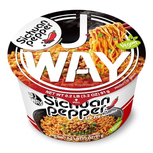 JWAY Sichuan Pepper Stir Fry Noodles Deep-fried Instant Ramen with Chili Oil Spicy Dry Tossed Noodles Real Vegetable Pack Rich Chili Flavor Quick &amp Easy Ready Meal 3.20 oz (Pack of 12)