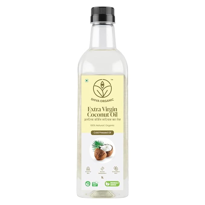 Shiva Organic Extra Virgin Coconut Oil - 100% Natural USDA Certified Organic - 1L (33.8 fl oz)) for Cooking Beauty and Holistic Wellness