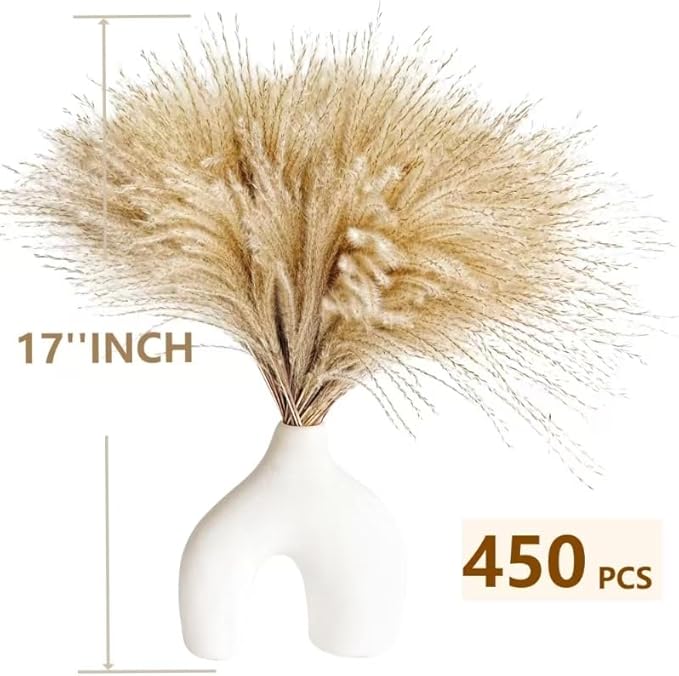 450 PCS Exquisite Natural Pampas Grass Decor - Versatile Reed Grasses for Home &amp Event Decoration Pompous Fluffy Tall Dried Reed Grass - Perfect for Vases Wreaths &amp Table Centerpieces