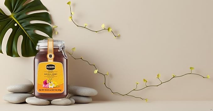 ALSHIFA Natural Honey 6.61lb (3kg) | Pack of 4 | Raw &amp Pure Honey Unpasteurized | Unique Taste Sweetener | Healthy &amp Rich in Nutrients | No Added Sugar | Glass Bottle