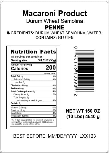 Mantova Penne Bulk Pasta - Ideal for Restaurants Catering Meal Prep Large Gatherings and Pantry Stocking Made with Premium Durum Wheat for Authentic Italian Taste 10 Pounds (1 Bag) Product of I