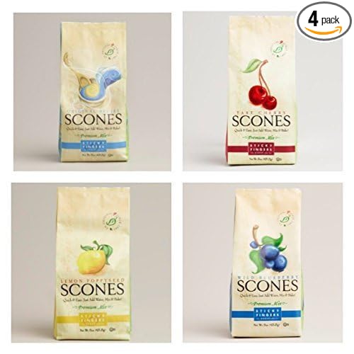 Sticky Fingers Scone Mix Variety Pack of 4 (Original Wild Blueberry Tart Cherry and Lemon Poppy Seed) 15 Oz. Each