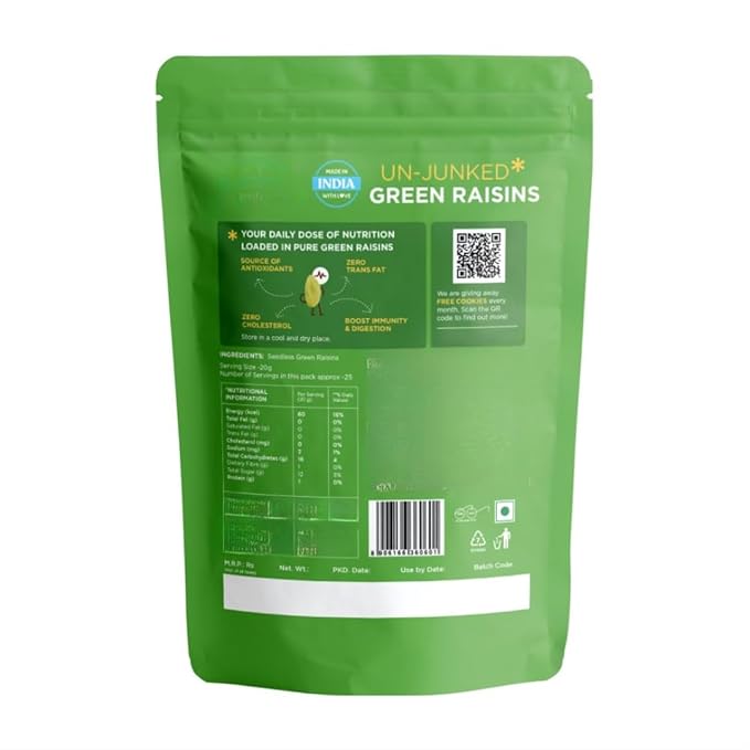 Premium Green Raisins Dried Kishmish Without Seeds100% Natural &amp Gluten-Free Munakka Dry Fruit Rich in Fiber Iron Calcium &amp Boosts Immunity Delicious -500gm