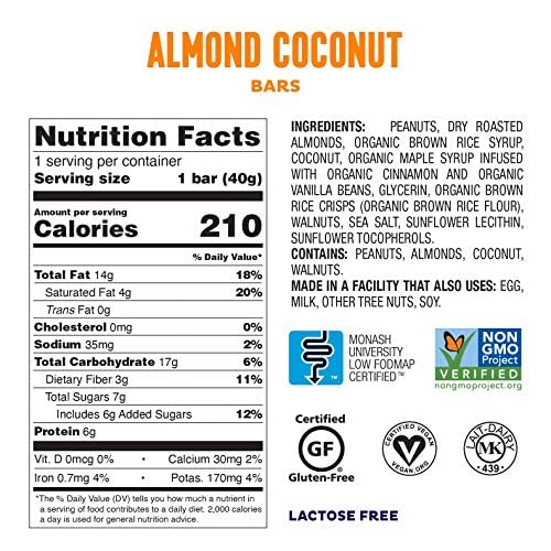Fody Foods Snack Bars Variety Pack 1.41 Oz (Pack of 12) Almond Coconut &amp Blueberry Almond Protein Bars Low FODMAP Gut &amp IBS Friendly Vegan Lactose Free Non-GMO Gluten Free