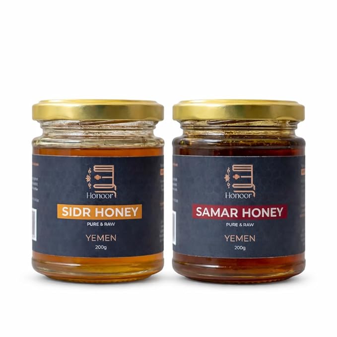 Honoor Yemeni Honey Bundle – Samar Honey 200g + Sidr Honey 200g | Raw Unpasteurized Natural &amp Unfiltered Luxury Honey Set