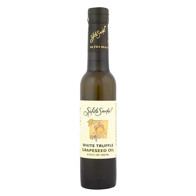 Salute Santé! Infused Grapeseed Oil Gift Set – 3 Pack of 200ml Bottles Roasted Garlic White Truffle Lemon – Gourmet Healthy antioxidant Cooking Oils for Dipping Marinades Finishing &amp Salads –