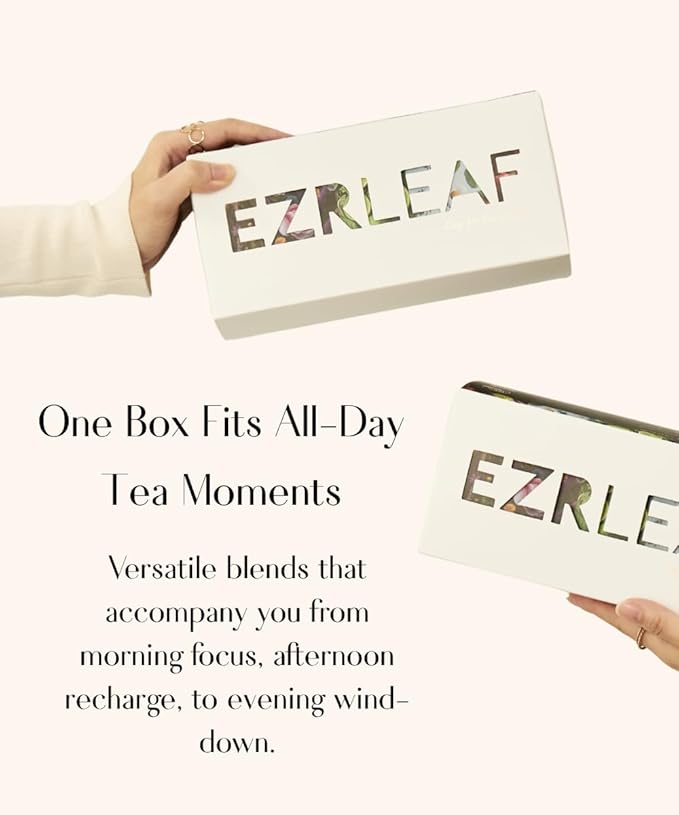 EZR Leaf Herbal &amp Fruit Tea Sampler Gift Box – 22 Pyramid Tea Bags with 9 Fruit &amp Floral Blends – Low &amp Caffeine Free Assortment for Relaxing Tea Lovers Lemon Verbena Lemongrass  Rooibos
