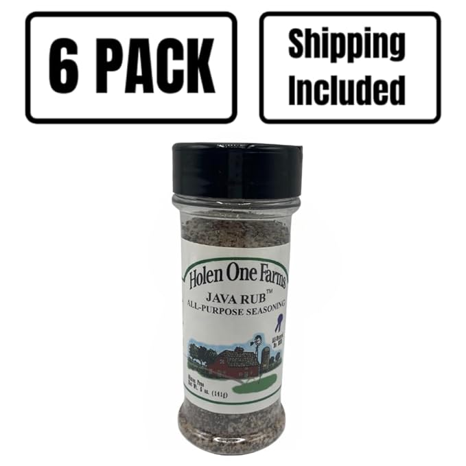 Holen One | Java Rub and Seasoning | Roast and Rib Rub | Coffee Rub | Bold Flavor | Gluten Free | No MSG | Sea Salt | Use on Ribs Roasts Steaks Chicken and More | 5 oz Bottle | Pack of 6