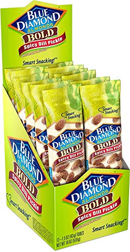 Blue Diamond Almonds Bold Spicy Dill Pickle Flavored Snack Nuts Single Serve Bags (1.5 Oz. Tubes Pack of 12)