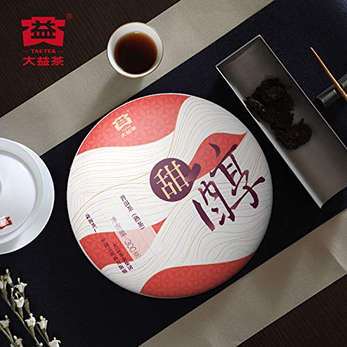 TAETEA “Sweet Wine” Ripe PUER Tea Cake Aged Fermented Puerh Pu erh Tea Black Tea for Daily Drink and Gift (300g/10.58oz)