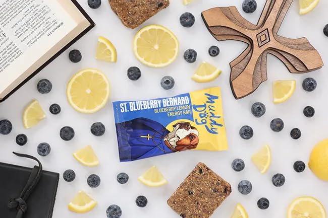 Muddy Dog Human Treats - St. Blueberry Bernard - Blueberry Lemon Energy Bar - Gluten-Free Nut-Free Granola Bars (12 Pack)