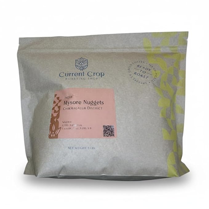 Current Crop Roasting Shop India Mysore Nuggets Green Coffee Beans – Unroasted Arabica for Home Roasting – Chikmagalur Single Origin Washed Process 5-Pound Bag