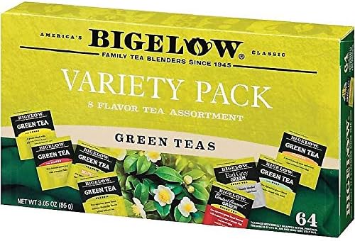 Bigelow 30568 Green Tea Assortment Individually Wrapped Eight Flavors 64 Tea Bags/Box