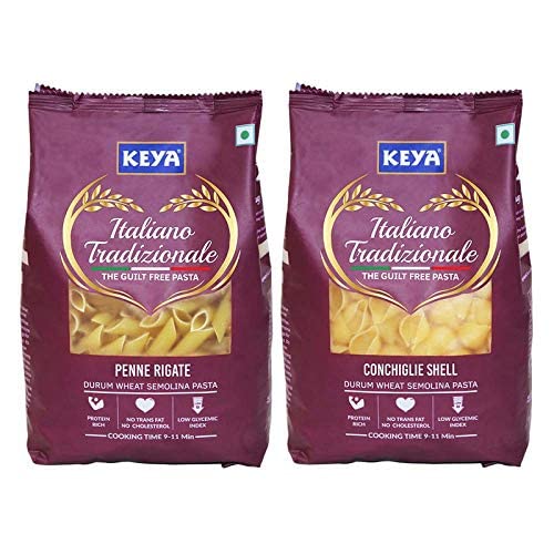 METREY Durum Wheat Pasta Combo | Penne Rigate Pasta x 1 Conchiglie Shell Pasta x 1 | Pack of 2 x 500 Gm