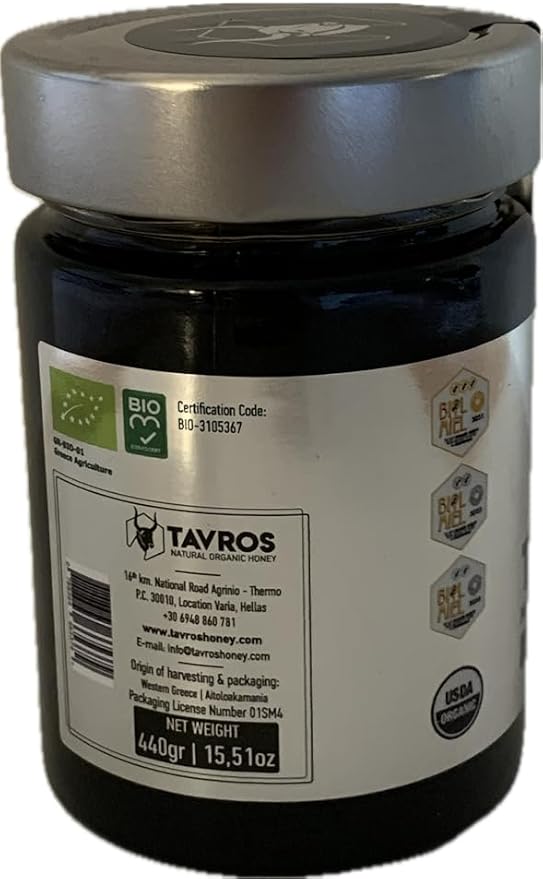 Wild Forest Premium Organic Honey 100% Raw Unheated (Wild Oak Heather Chestnut etc... A whole mountain in a Jar...) 440gr/15.51oz
