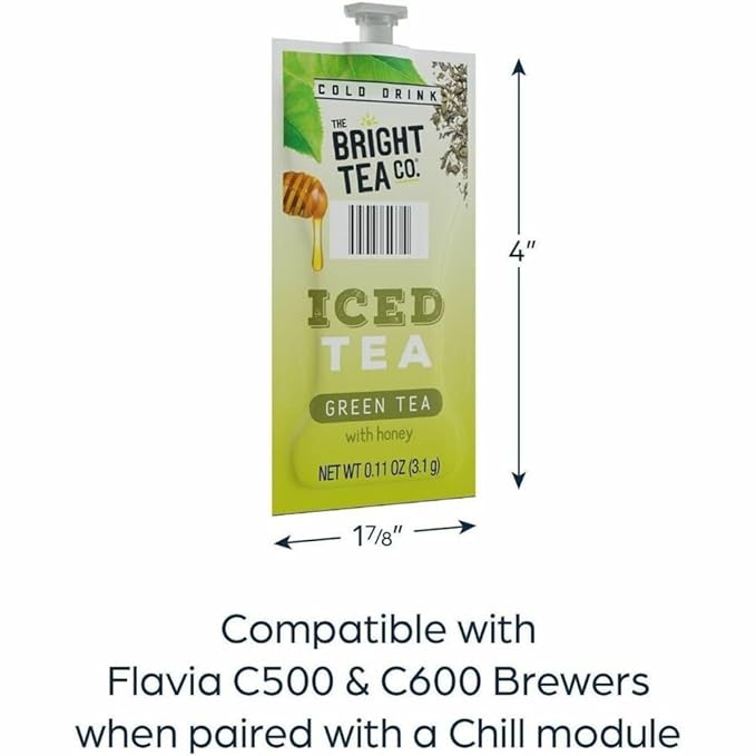 Flavia Bright Tea Co. Iced Green Tea With Honey Freshpacks works only with Flavia Brewers (Case of 100)