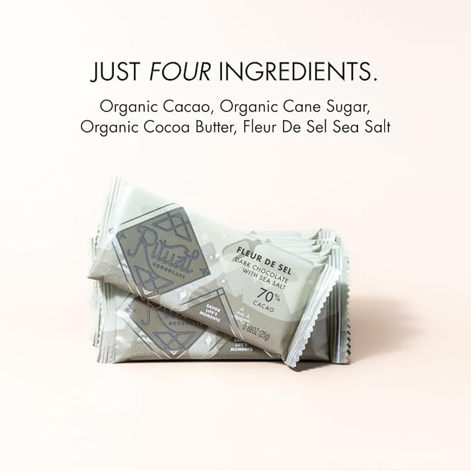 Ritual Chocolate Fleur de Sel Mini Bars 8-Pack – 70% Dark Chocolate with Fine French Sea Salt – Artisan Bean-to-Bar 25g Each