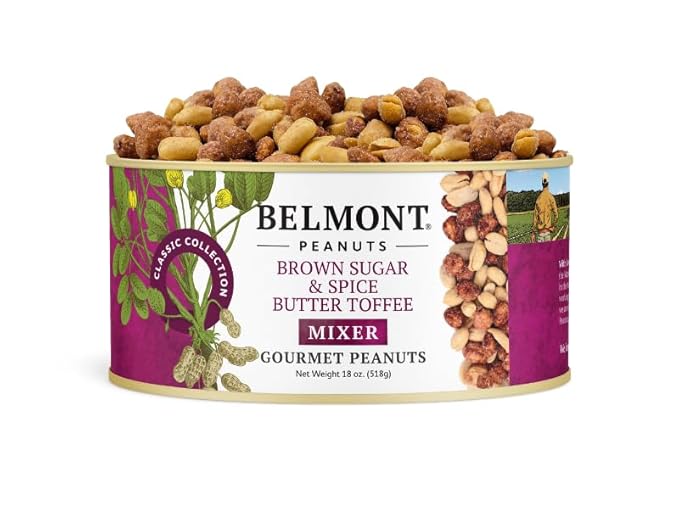 Belmont Peanuts Gourmet Brown Sugar &amp Spice Flavored Virginia Peanuts Mixer 18 oz (1 Pack) – Simple Ingredients No Preservatives Hand Seasoned Snack