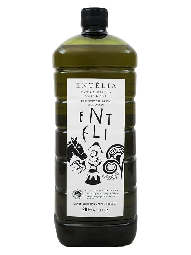 Entelia 2L PET Extra Virgin Olive Oil from Crete Greece | Cold Extracted Koroneiki Olives Medium Intensity with Apple &amp Avocado Aromas | 489 mg/kg Polyphenols Low 0.28% Acidity Harvest Fall 202