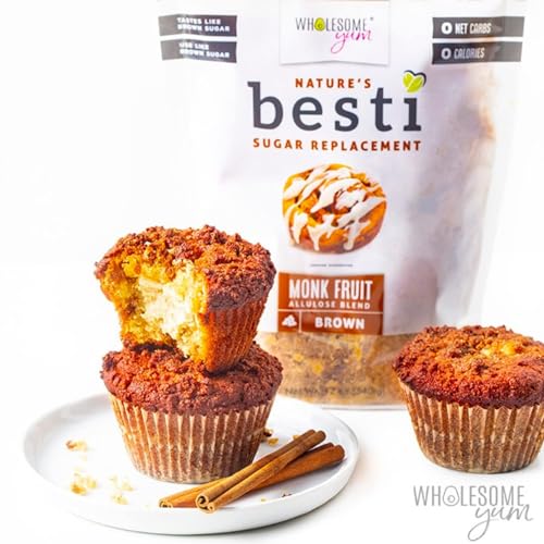 Wholesome Yum Besti Natural Brown Sugar Substitute - Keto Brown Monk Fruit Sweetener Blend With Allulose (No Erythritol) - Non GMO Zero Carb Zero Calorie Sugar Free No Aftertaste (12 oz 2 Pack)