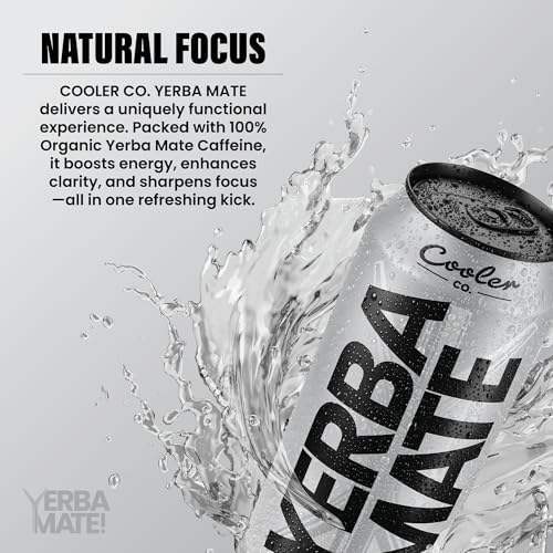COOLER CO. | YERBA MATE | 12 Pack | 100% Organic Yerba Mate Caffeine | 150 mg Caffeine | 3 Organic Ingredients | Natural Ingredients | No Artificial Colors or Stimulants | Unsweetened Flavor