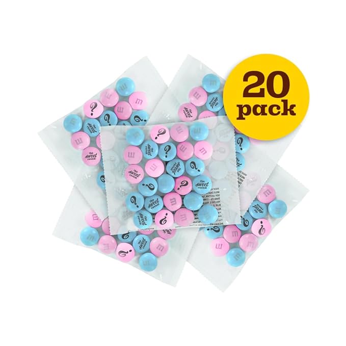 M&ampM'S World Gender Reveal Favors Milk Chocolate Candy .75oz 20 Pack Bag with Light Blue and Pink M&ampM'S for Baby Showers Gender Reveal Events and Party Giveaways