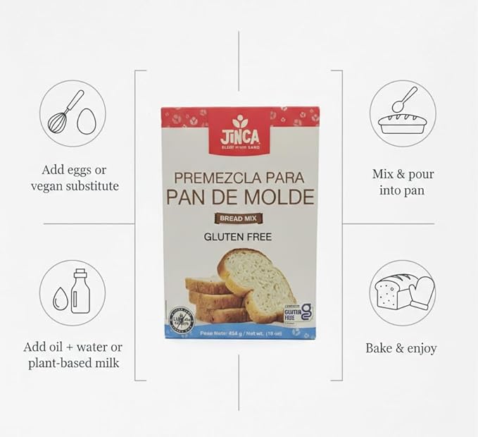 Jinca Gluten-Free Bread Mix Rice &amp Cassava Flour Blend Vegan Dairy-Free Soy-Free No Sugar Added Easy Homemade Sandwich Loaf Mix 16 oz (454g)
