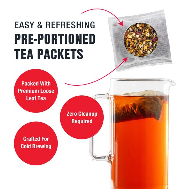 Tiesta Tea - Peach Party Cold Brew Peach Hibiscus Herbal Tea Premium Loose Leaf Blend Non Caffeinated Cold Brew Packets Makes 64 oz of Pitcher Per Bag (Pack of 10)