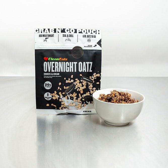 Clean Eatz Overnight Oats – High Protein Overnight Oatmeal (20g Protein) – Whole Grain Oats &amp Real Fruit – Quick &amp Healthy Shelf-Stable Breakfast 12-Count (Strawberries and Cream)