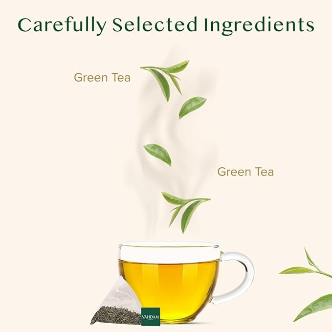 VAHDAM Decaf Himalayan Green Tea Bags (100 Pyramid Tea Bags) Caffeine Free Gluten Free | High Grown Decaf Green Tea | Resealable Ziplock Pouch | Pyramid Tea Bags