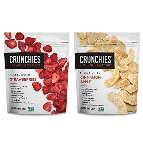 Crunchies Freeze-Dried Fruits Strawberry &amp Cinnamon Apple Bundle 100% All Natural Crispy Snacks Gluten Free &amp Vegan 12ct (6 Of Each Flavor) 1 Ounce Bags (Packaging May Vary)
