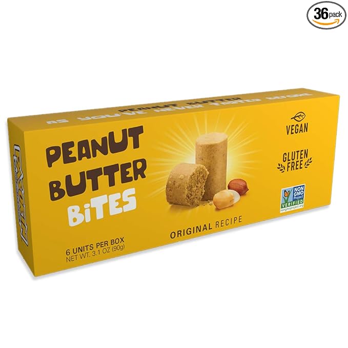 PASOKIN | Natural Peanut Butter Snack | Crunchy and Creamy PB Bites | Gluten Free Vegan Protein | Pacoca Made in USA 6 Boxes with 6 Bites (36 Bites)