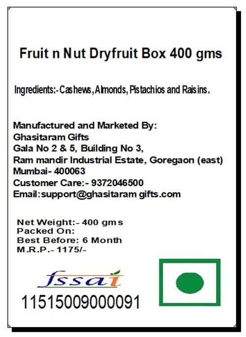 Jaiccha Ghasitaram Dryfruits Hamper-Fruit n Nut Dryfruit Box 400 gms |Gift for DiwaliHoliRakhiValentineChristmasBirthdayAnniversaryHerHim|