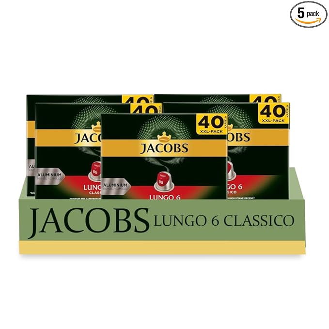 Jacobs Lungo 6 Classico 5x40 CAPSULES Coffee Capsules Compatible with (049 USD/1 CAP)