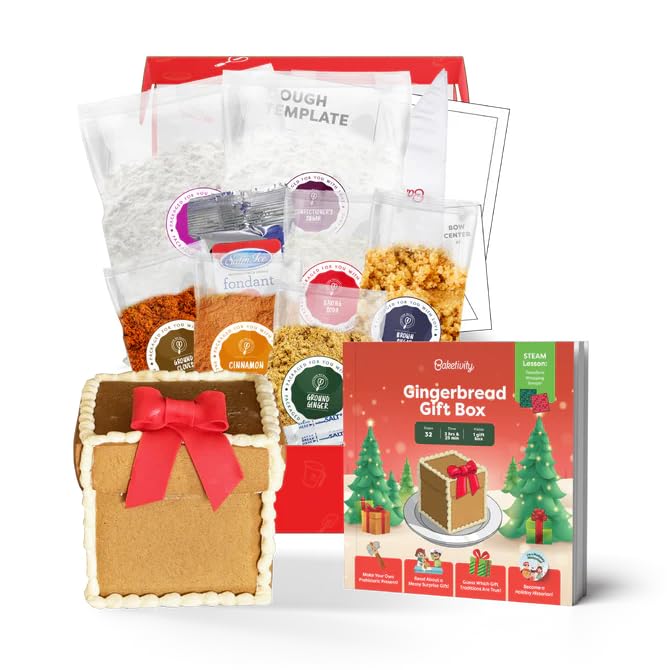 Bakerytivity Gingerbread House Gift Box Kit for Kids – Complete Gingerbread Baking &amp Decorating Set with Pre-Measured Ingredients Step-By-Step Guide &amp Holiday Activity Book