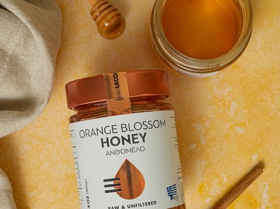 Laconic Foods | Orange Blossom Honey | Raw &amp Unfiltered Greek Citrus Honey | Single-Origin from Laconia | Woman-Owned NON-GMO | 315g